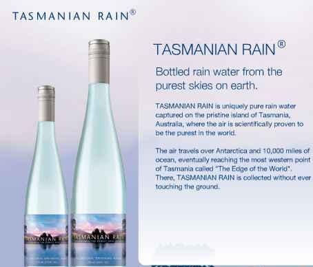 9 место: Бутылка «Tasmanian rain» будет стоить 4$. Это тот редкий случай, когда название целиком и полностью соответствует содержимому. Производитель просто собирает дождевую воду на северном побережье Тасмании и разливает ее по бутылкам. Воздух этих мест считается одним из чистейших в мире, как и дождевая вода.