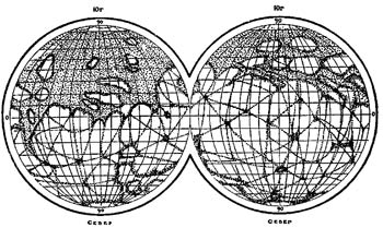 Марсианские каналы на карте, составленной Джованни Скиапарелли в 1877—1888 годах.