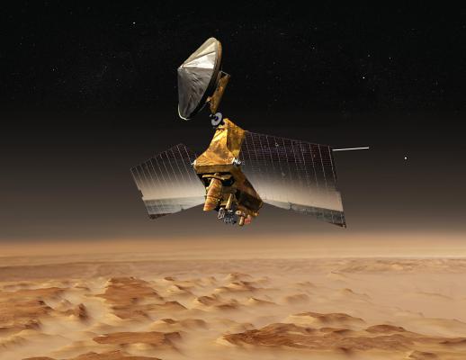 Mars Reconnaissance Orbiter, MRO — аппарат НАСА, предназначенная для исследования строения и состава поверхности Марса, атмосферных явлений, а также коммуникации с Землей. Фото: NASA/JPL 